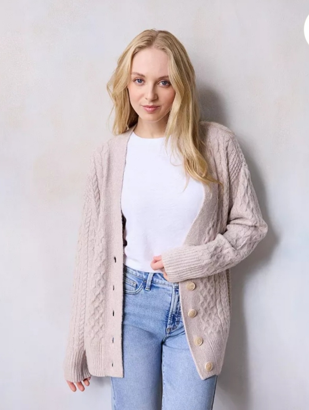 Women's Cable Knit Sweater - Birch Color